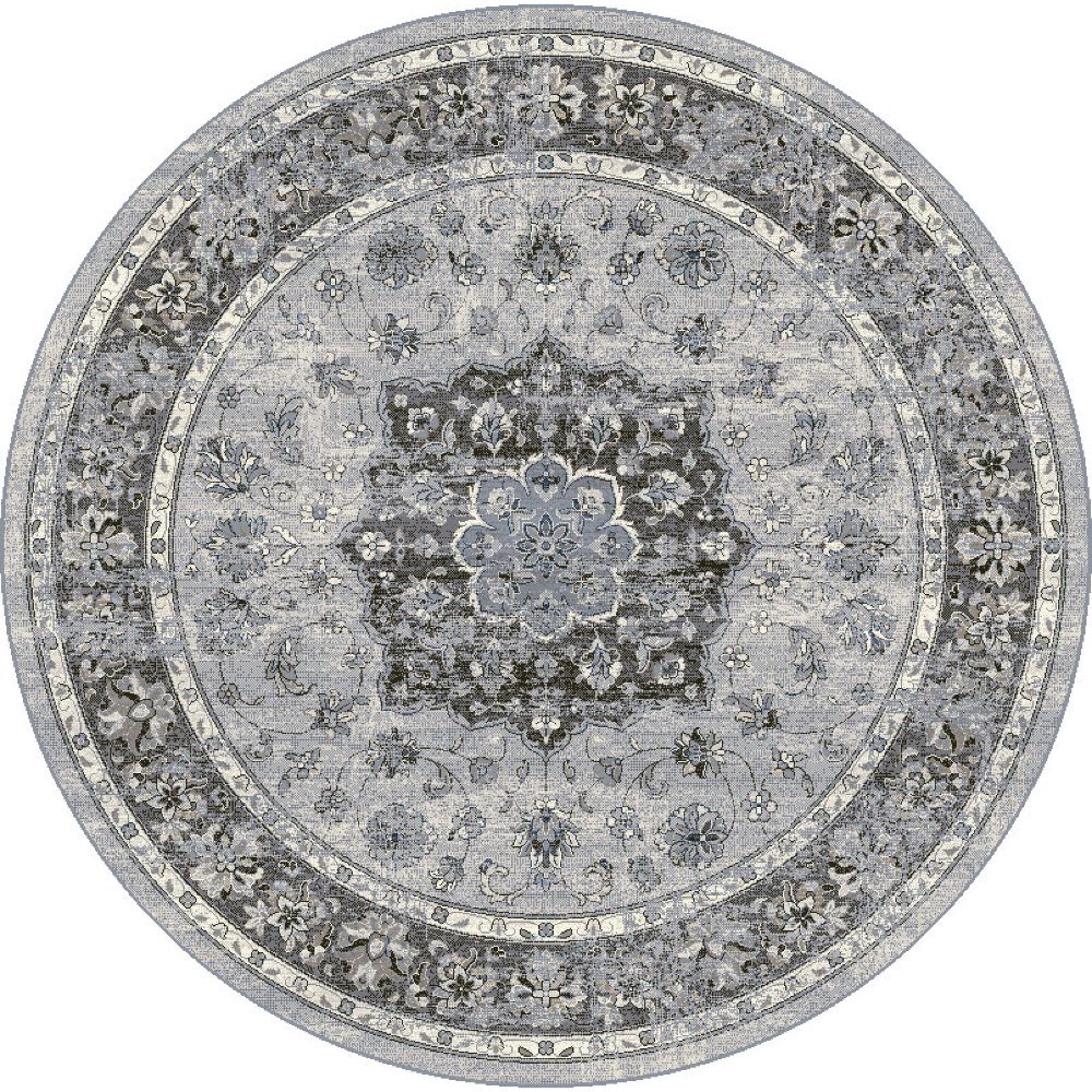 Dynamic Rugs 57559-9656 Ancient Garden 5.3 Ft. X 5.3 Ft. Round Rug in Silver/Grey
